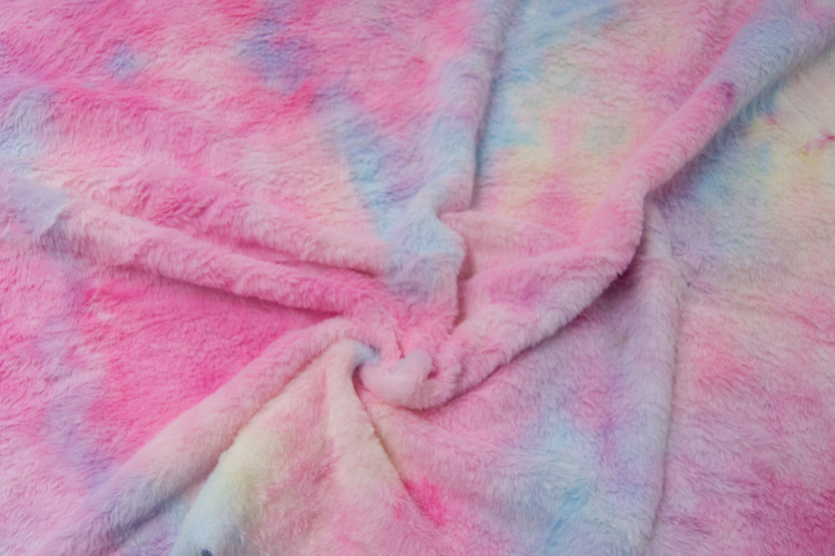 Pelo sintético de lujo Tejido de pelo sintético por metros, pelo corto, ultrasuave, con estampado tie-dye multicolor – EM250021