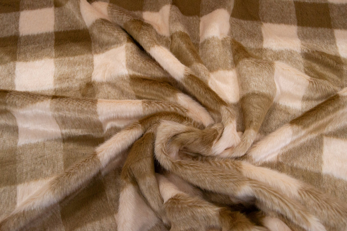 Edición limitada / Deadstocks Tela de piel sintética, estampado de cuadros beige – 3EM250014